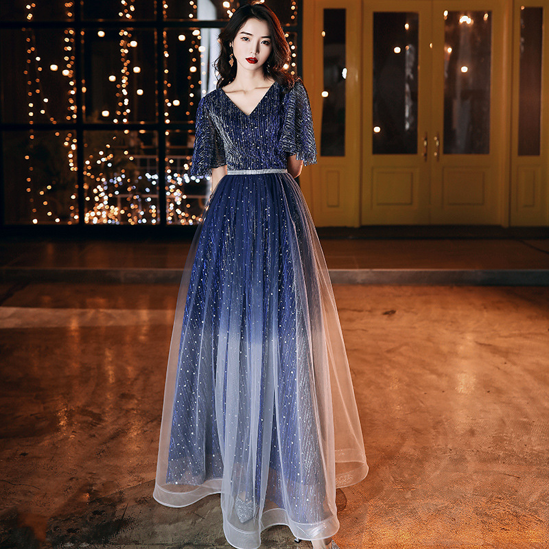 Sequin V-Neck Long Dress