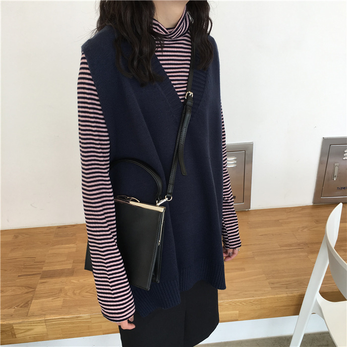 Title 28, Loose V-neck Split Mid-length Pullover Vest Jac...