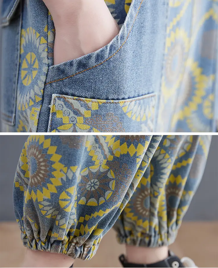 Spring Lean Print Jean Overalls For Women