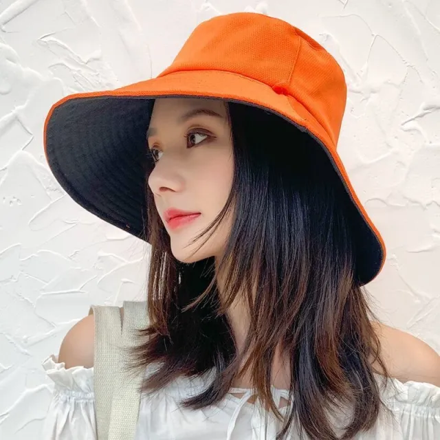 Big Brim Fisherman Hat Double Sided Sunshade Orange - Shop at LoveMi