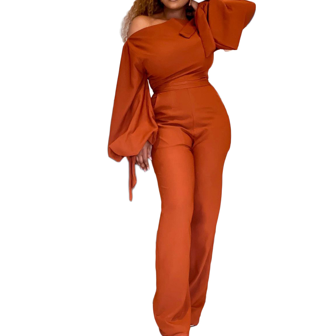 Solid Color Plus Size African Off-the-shoulder Jumpsuit