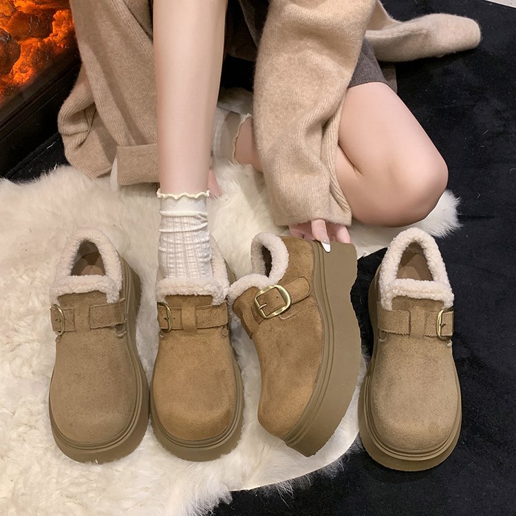 Thick Soled Hairy Slippers With Women's Velvet Cotton Shoes, Toe Caps, Half Drag Snow Boots