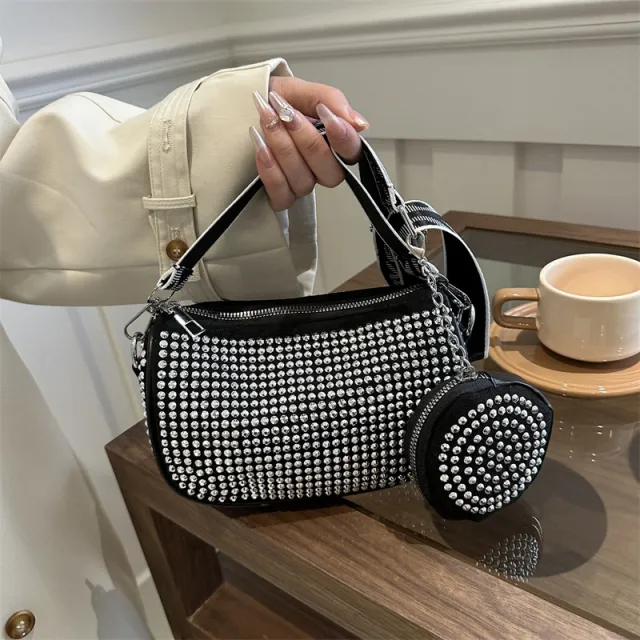Rhinestone Shoulder Bag With Small Purse Fashion Party Underarm Crossbody Bag For Women Luxury Designer Bags Black - Shop at LoveMi