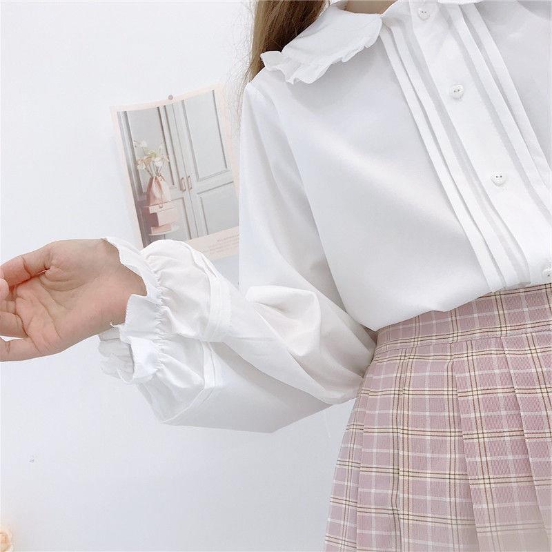 New Japanese Soft Girl Doll Collar Lantern Long Sleeve Shirt