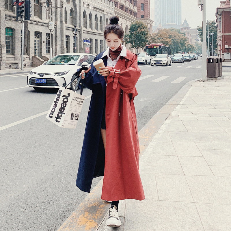 Stitching Contrast Windbreaker Mid length Loose Coat Red - Shop at LoveMi
