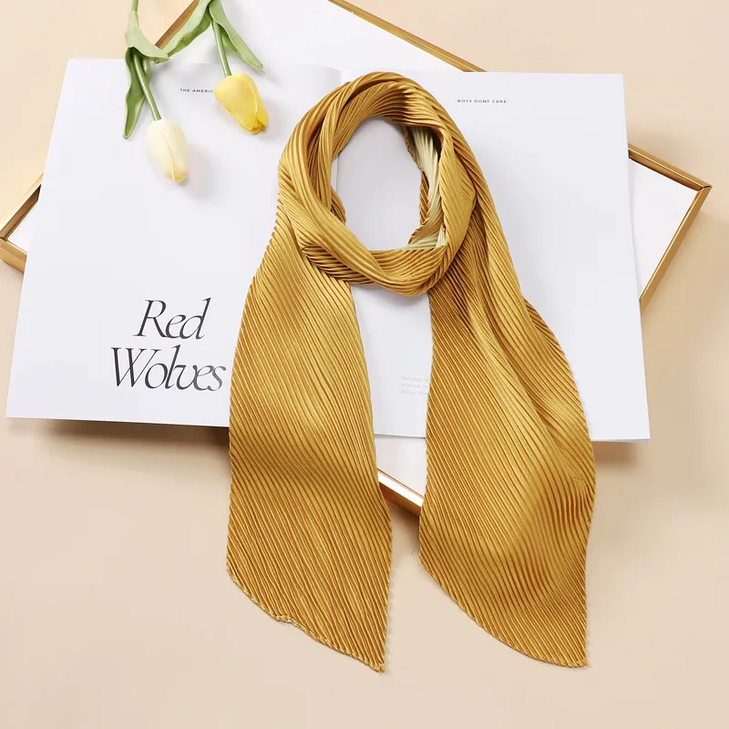 Color Blocking Small Ribbon Scarf Women's Pleated Hair Band - Yz1017-10X130Cm
