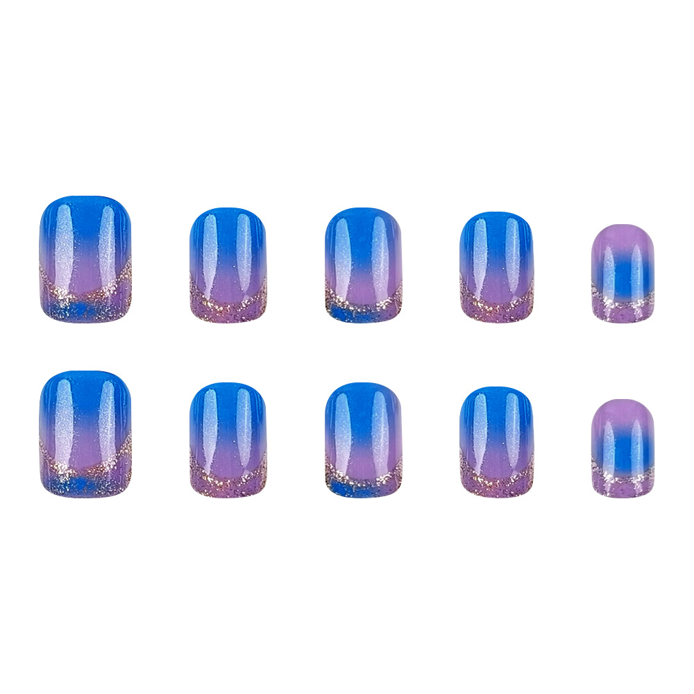 24 Pieces Of Short Square Press-on Nail Purple Gradient Acrylic Nail Stickers With Glitter For French-style Nail Wear, Including 1 Piece Of Jelly Glue And 1 Nail File, Nail Accessories — foto 5