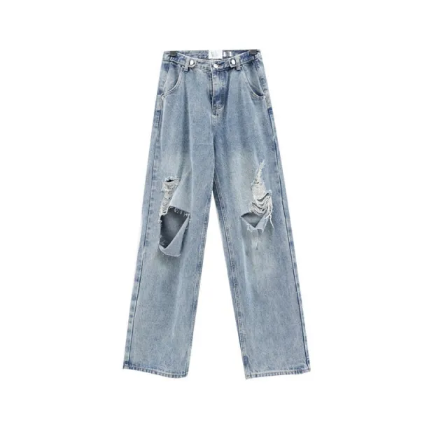 Women's American Style All Match Blue Ripped Jeans Blue - Shop at LoveMi