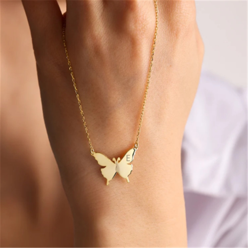 Butterfly Engraved Letter Clavicle Chain