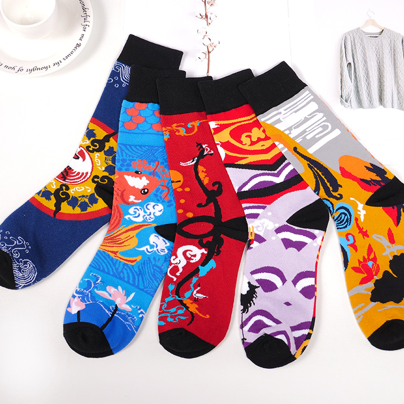 Title 2, Dragon Phoenix Crane Pattern Fashion Socks