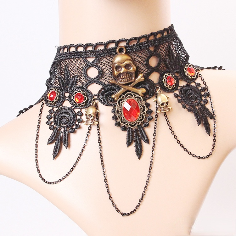 Gothic Jewelry Red Bat Halloween Necklace Lace Choker Necklace For Women Nightmare Before Christmas Black Layered Necklace