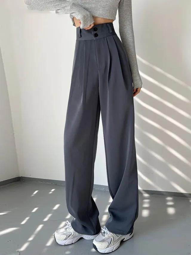 Women's Spring And Autumn Fashion Personality Wide Leg Pants Dark Grey - Shop at LoveMi