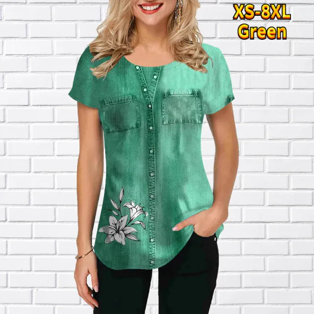 3D Printing Casual Loose Fashion T shirt Green - Shop at LoveMi