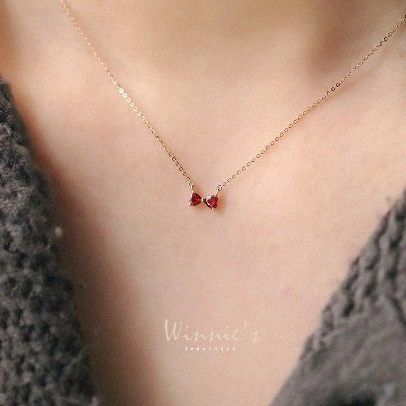 Title 2, Pomegranate Red Bowknot Sterling Silver Clavicl...