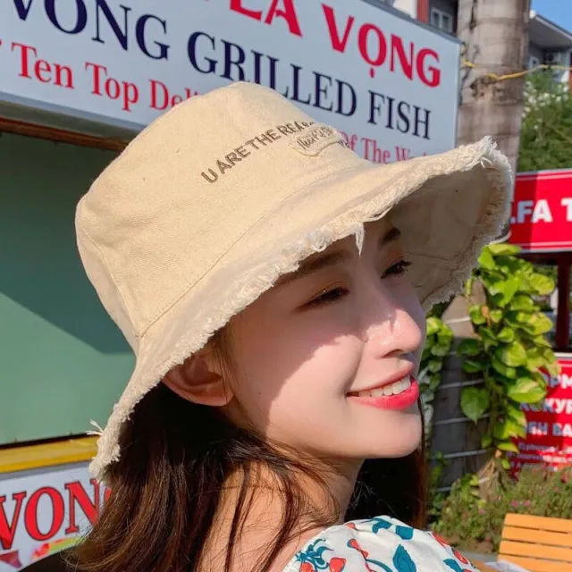 New Shade Women's Outdoor Leisure Alphabet Fisherman Hat Beige - Shop at LoveMi