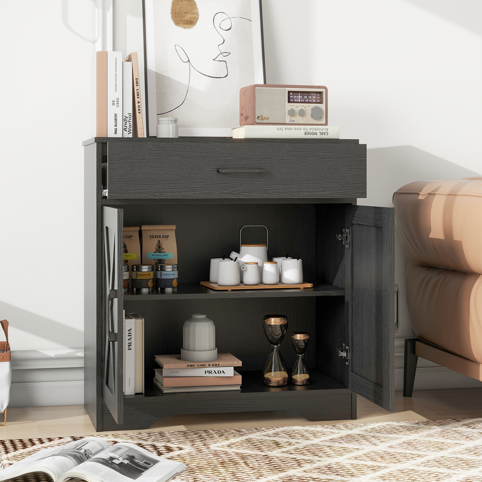 Farmhouse Accent Cabinet Entryway Storage With Drawer Living Room Sideboard — image 7