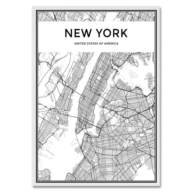 Creative Custom Black And White Line Drawing City Map Living Room Decoration Painting Restaurant Art Painting