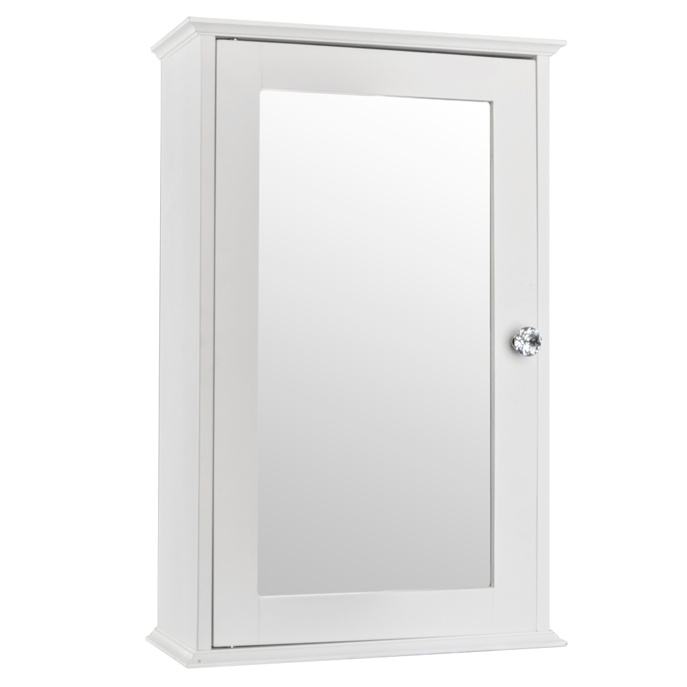 Single Door Mirror Indoor Bathroom Wall Mounted Cabinet Shelf White 9