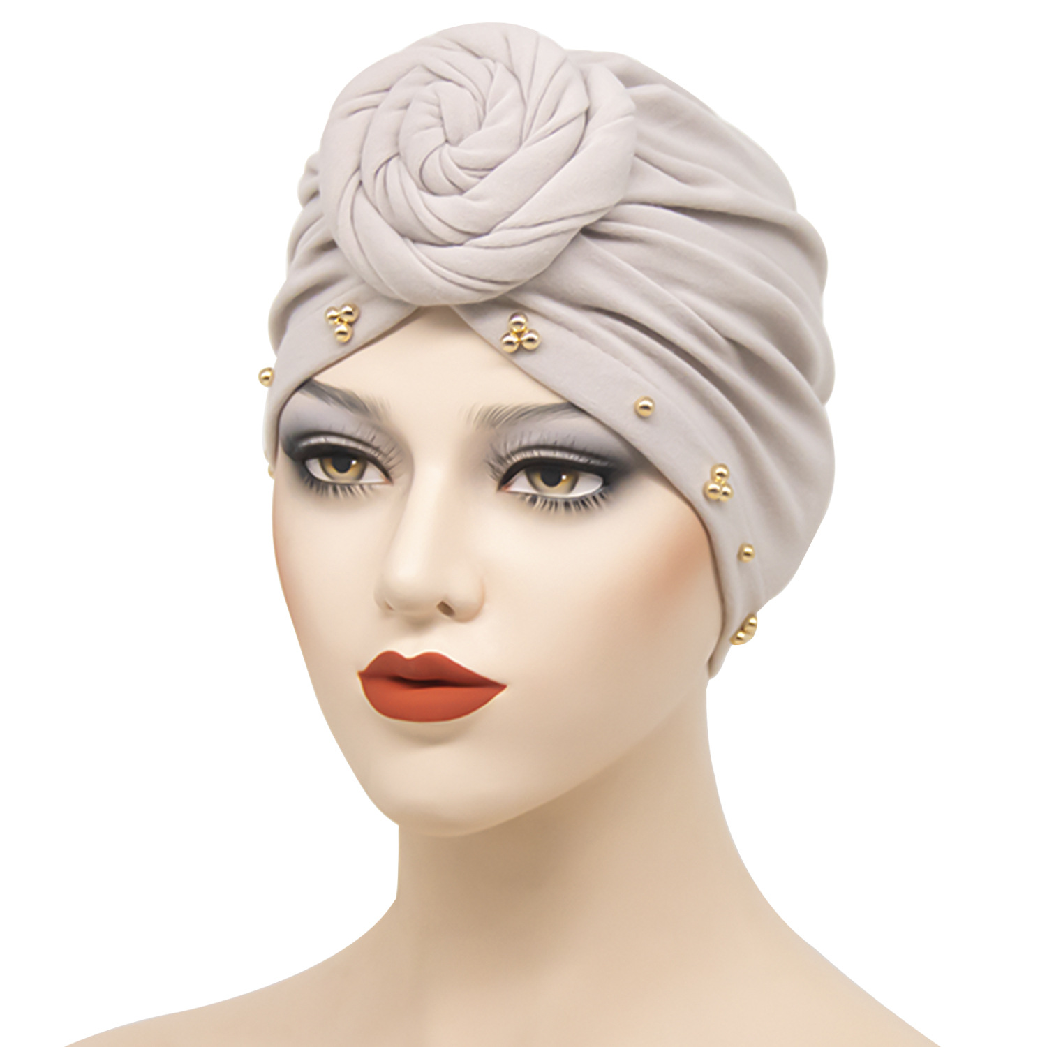 Women's Beaded Plate Flower Base Hat Bandana Light Grey - Shop at LoveMi
