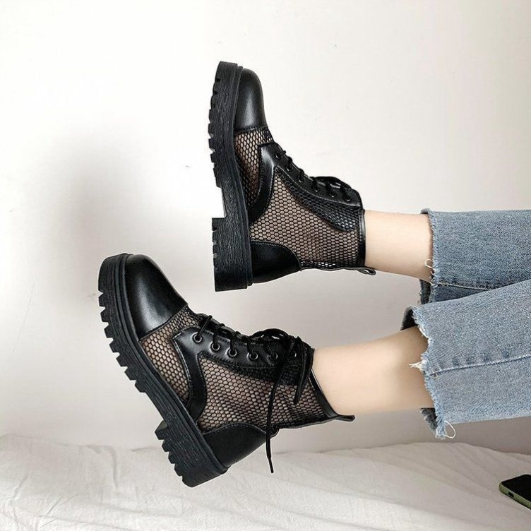 Black net boots