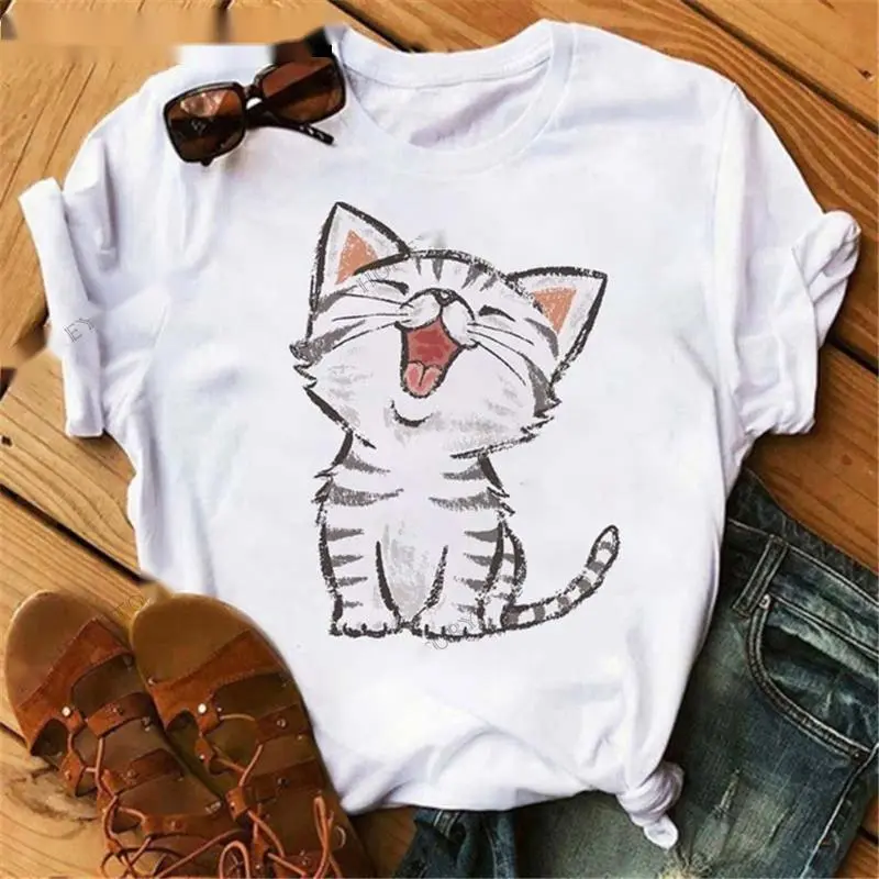 French Card Printing Short-sleeved T-shirt - Picture5-2Xl