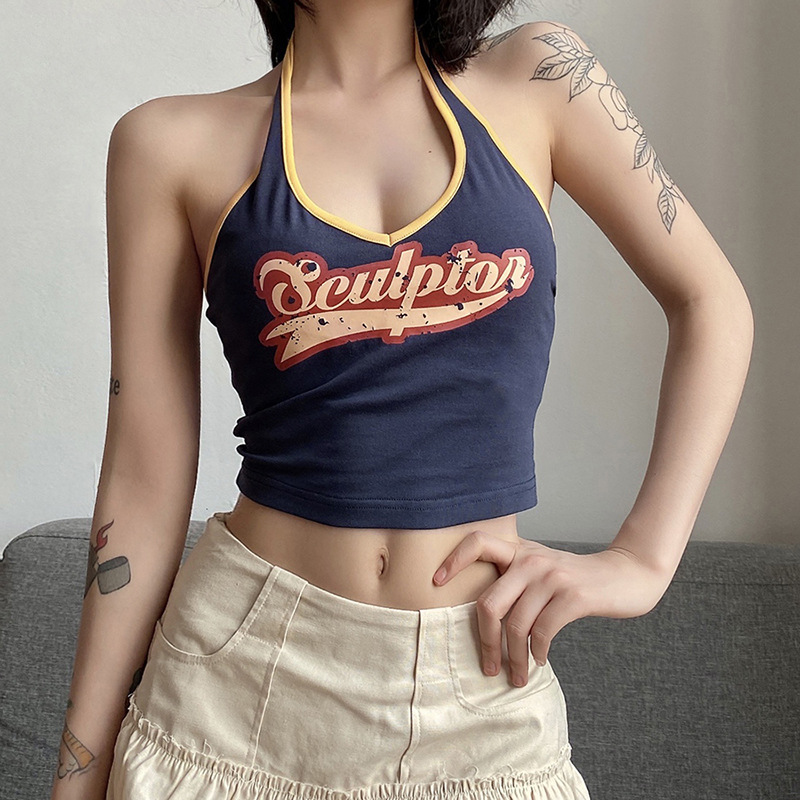 Fashion Letter Print Halter Vest