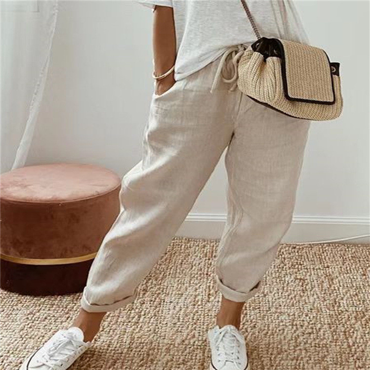 Women's Fashion Cotton Linen Solid Color Casual Pants - Picture 8 of 9
