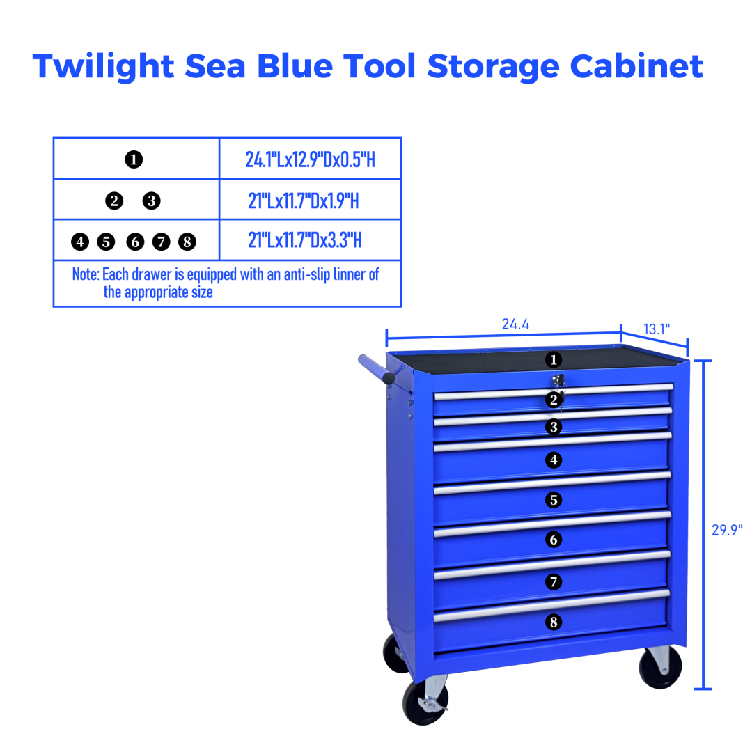 Rolling Tool Chest With 7-Drawer Tool Box With Wheels Multifunctional Tool Cart Mechanic Tool Storage Cabinet For Garage, Warehouse, Workshop, Repair Shop -BLUE 5