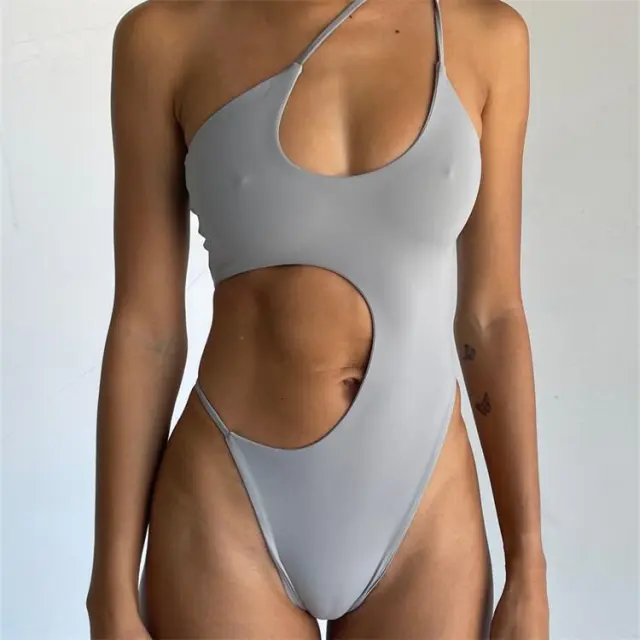 New Triangle Waist Cutout Sexy Bikini Swimsuit Grey - Shop at LoveMi