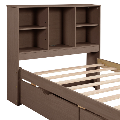 Modern Twin Size Bed Frame With Built-in USB Port On Bookcas view 5