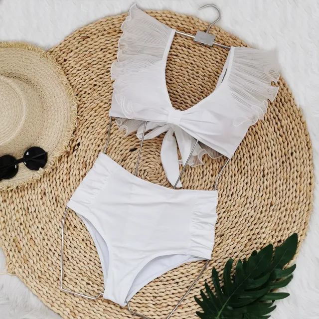High Waist Women Swimsuit Bandage Bikinis Set White - Shop at LoveMi