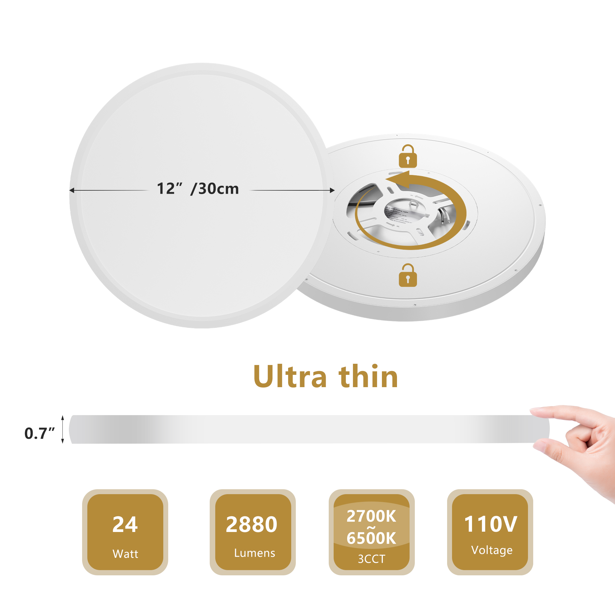 6PK 12 In. LED Flush Mount Ceiling Light Fixture - 2880 Lumens, 5 CCT 2700K-3500K-40000K-5000K-6500K, Round Color Selectable Panel Light, Dimmable, Suitable For Bathroom Or Shower - Image 6