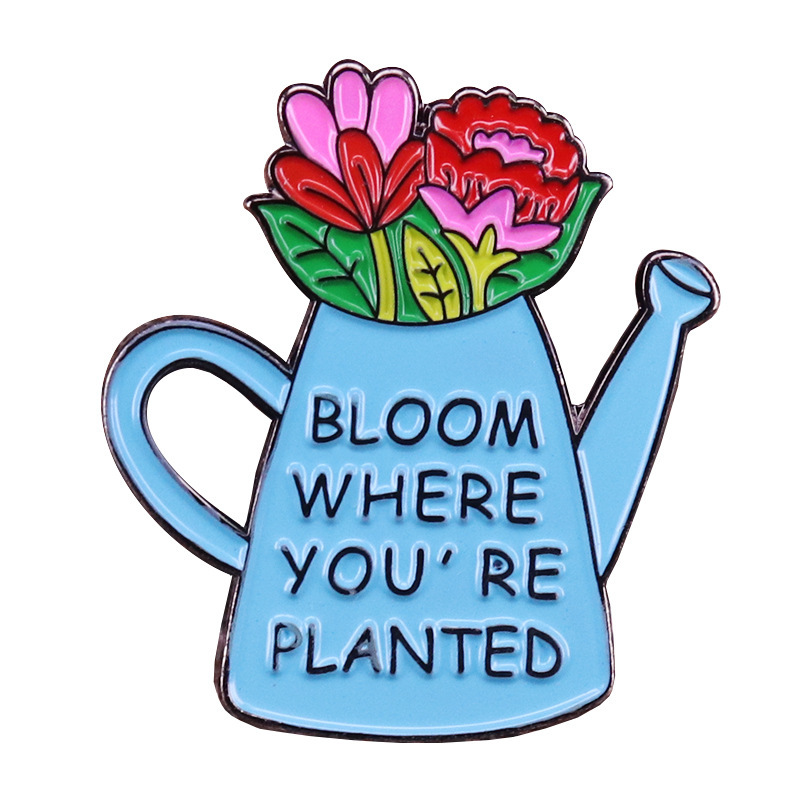 Beautiful Bouquet Watering Can Brooch Badge