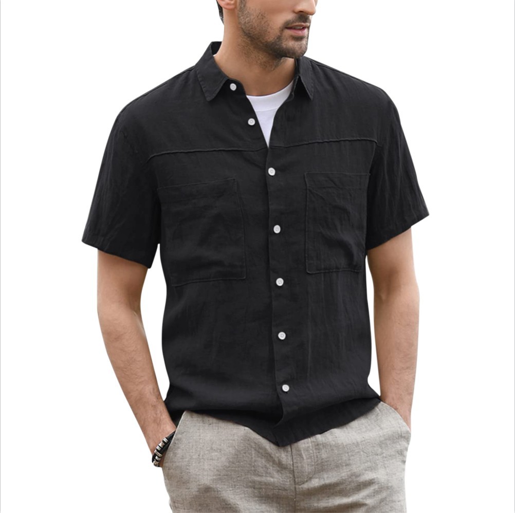 Title 5, Camicia casual con bottoni in cotone e lino, ma...