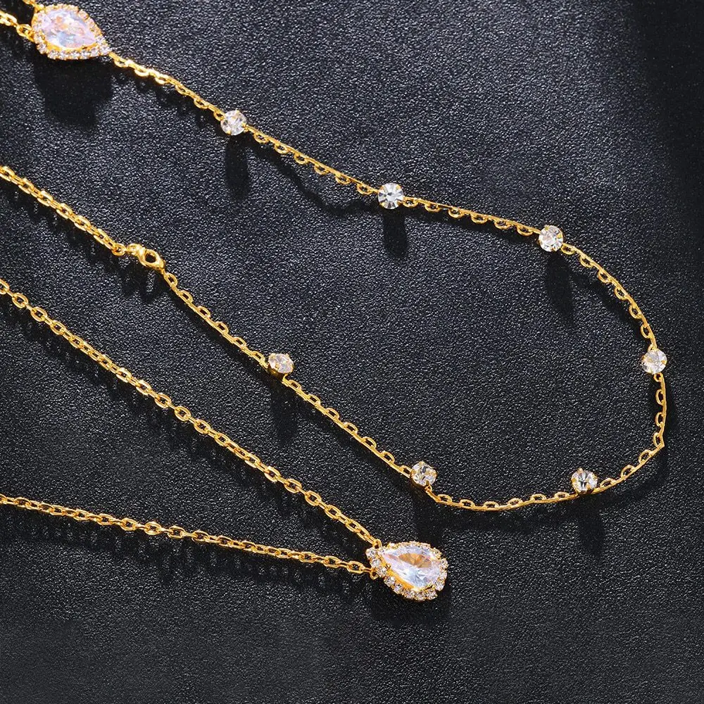 Versatile Rhinestone Fashion Zircon Water Drop Backchain
