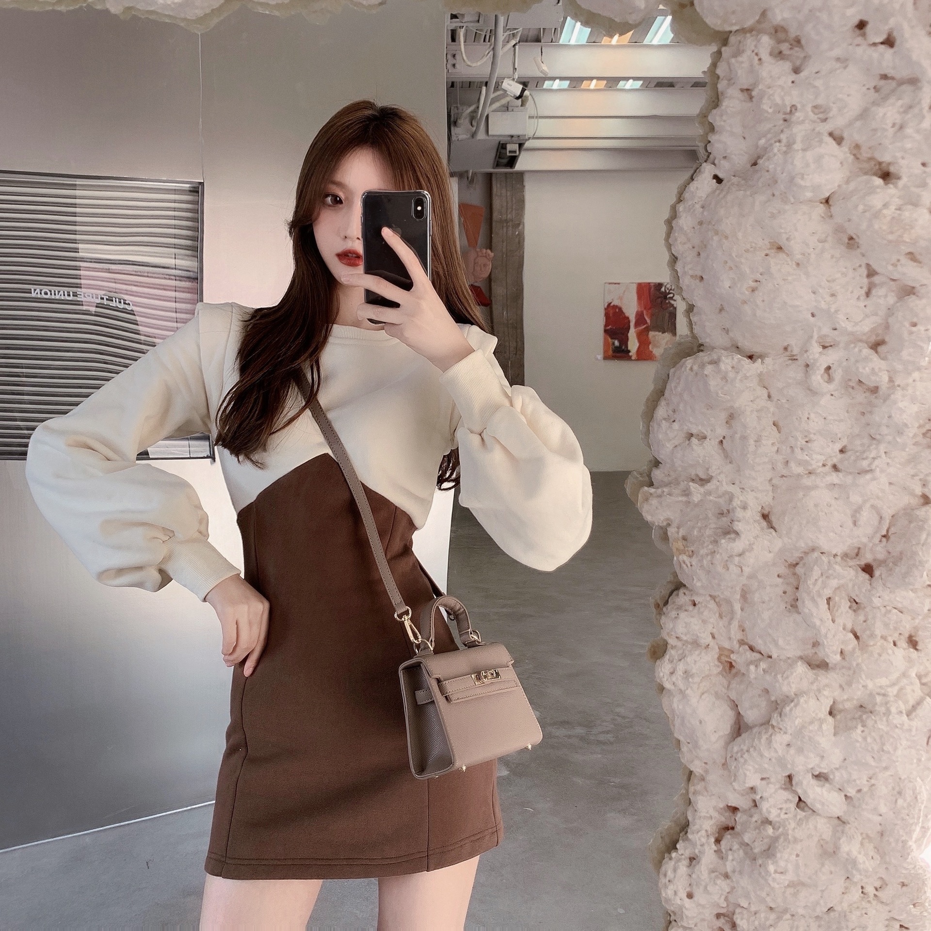 Hip-packed Skirt With Waist And Slim Long-sleeved Dress
