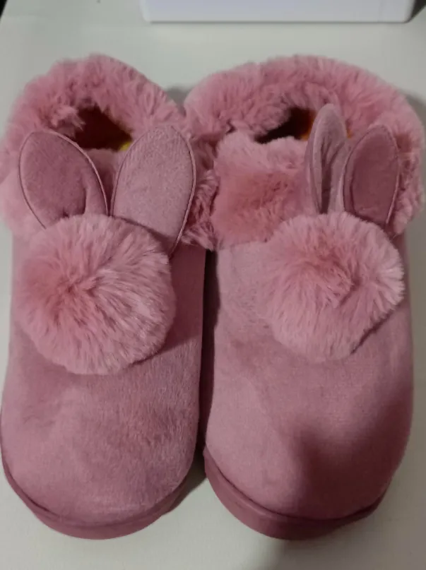 Autumn Winter Cotton Slippers Fur Rabbit Home Warm Thick Bottom Indoor Cotton Shoes Womens Slippers Cute Fluffy Cat Slippers Red - Shop at LoveMi