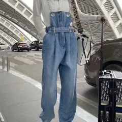 Women's Fashion Chain Strap Straight Leg Pants - Blue - View 1