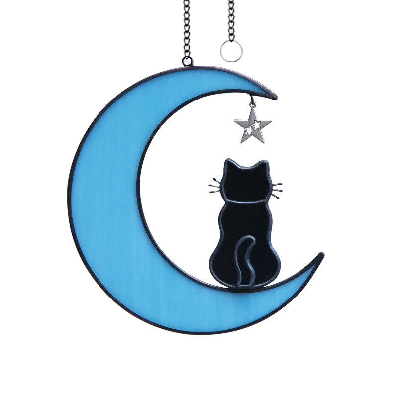 Title 5, Colorful Glass Pet Cat Dog Moon Window Ornaments