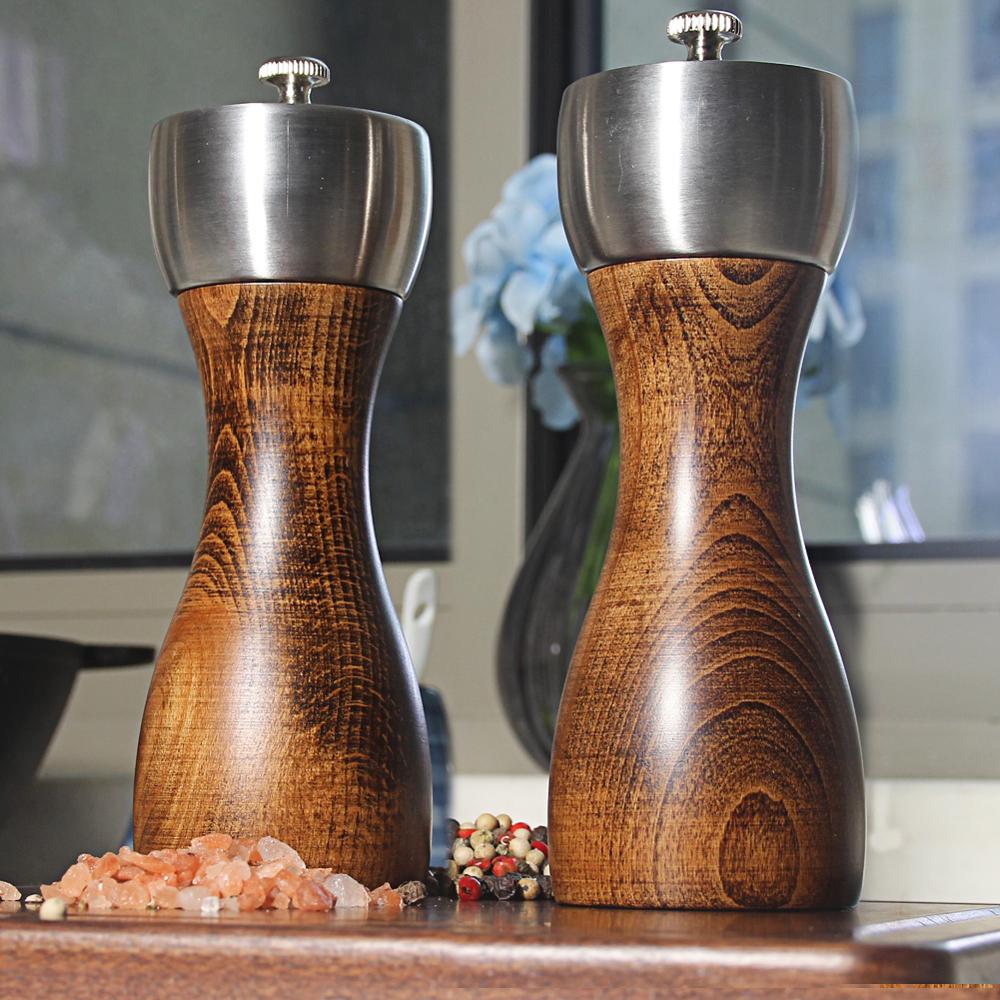 Title 1, Premium Beech Wood Pepper and Salt Grinder. Hig...