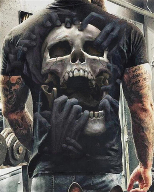 Title 3, Cool Skull 3D Digital Printed Mens Short-sleev...