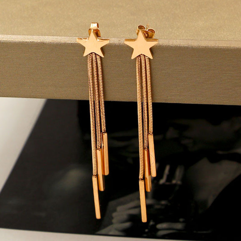 Fashion Square Fringed Rose Gold Female Earrings