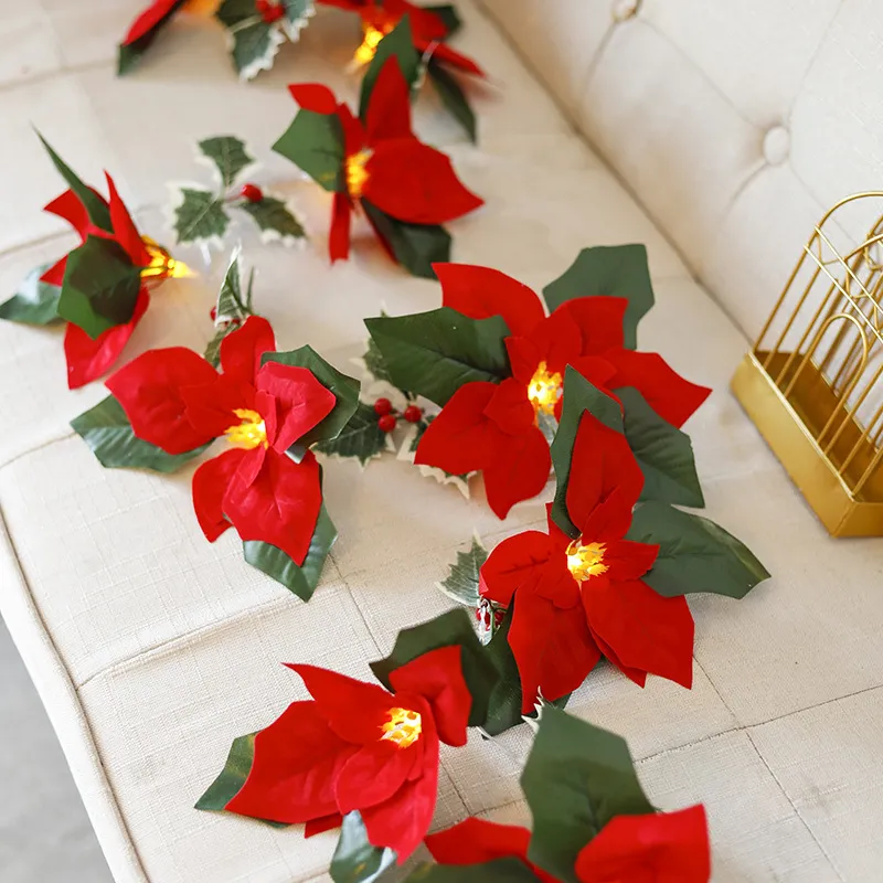 Led First Grade Christmas Lights With Red Flowers And Red Fruits For Home Decor – image 5