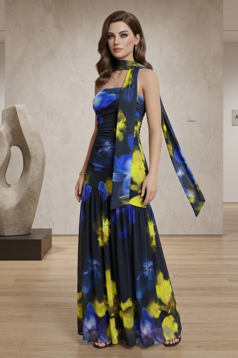 Ladies Sleeveless Tie Neck Maxi Dress - Perfect For Evening And Summer Beach Dress With Comfortable Fabric