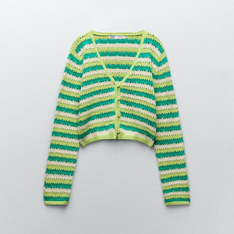 Women's Long-sleeved Hollow Striped Knitted Cardigan Jacket