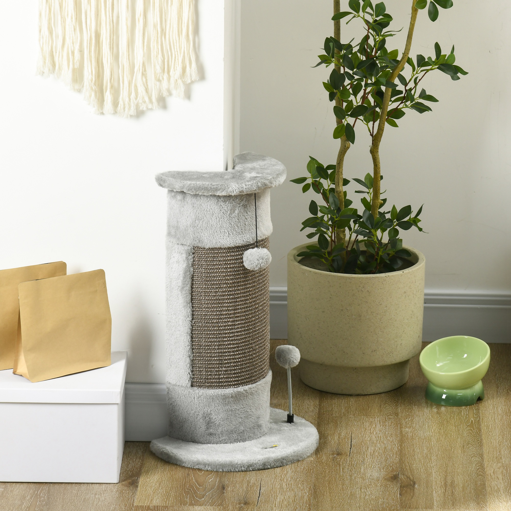 58cm Cat Scratching Post, With Covered Plush, Play Balls, For Corner Walls — image 2