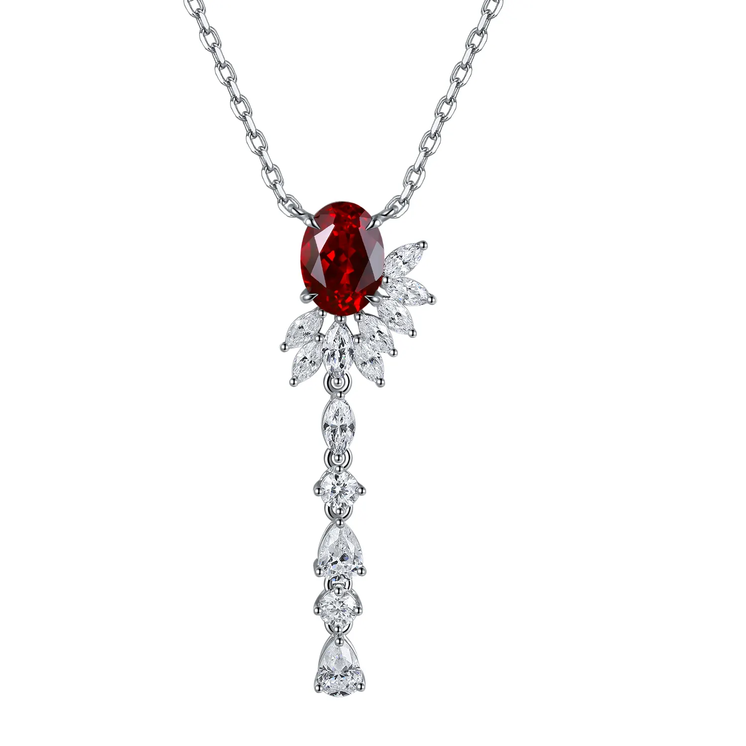 S925 Silver 4.3g Lab-Created Ruby Paraiba Lariat