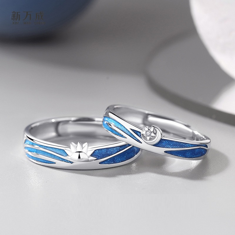 Original Day Hope Moon Reading Couple Ring 925 Sterling Silver