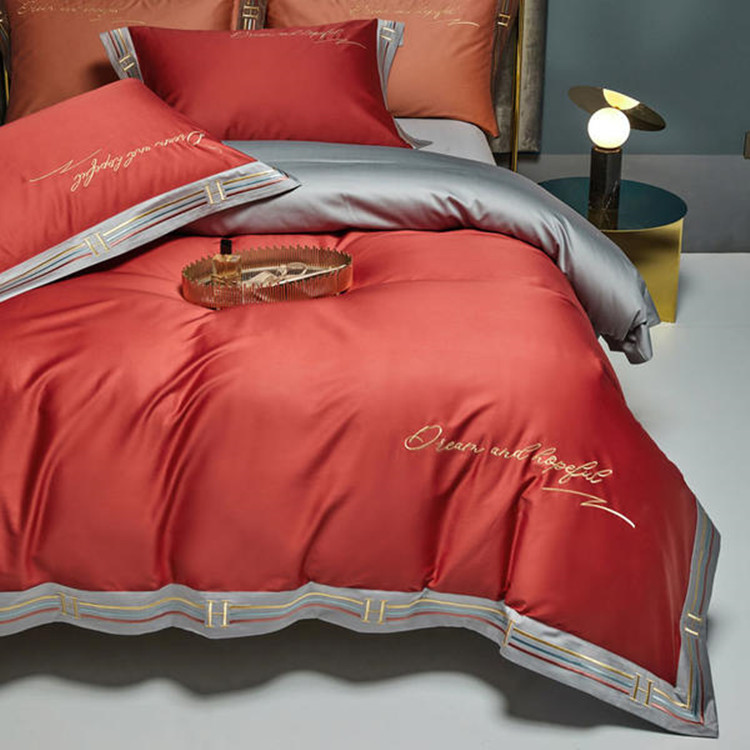 Long-staple Cotton Satin Embroidery Pure Cotton Four-piece Suit