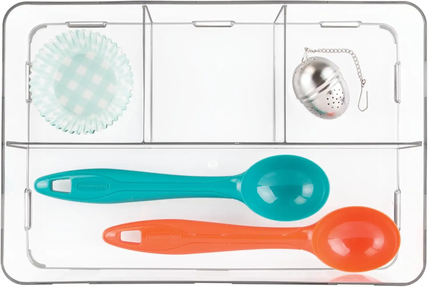 Interlocking 4-Section Drawer Organizer, Clear Plastic Storage